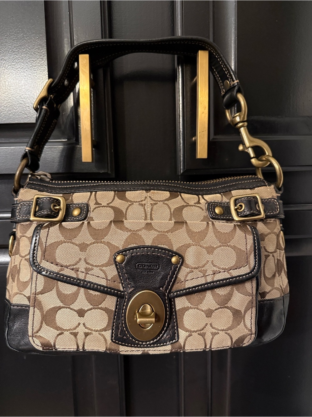 Coach Y2K Legacy Signature Canvas Turnlock Shoulder Bag in Brown